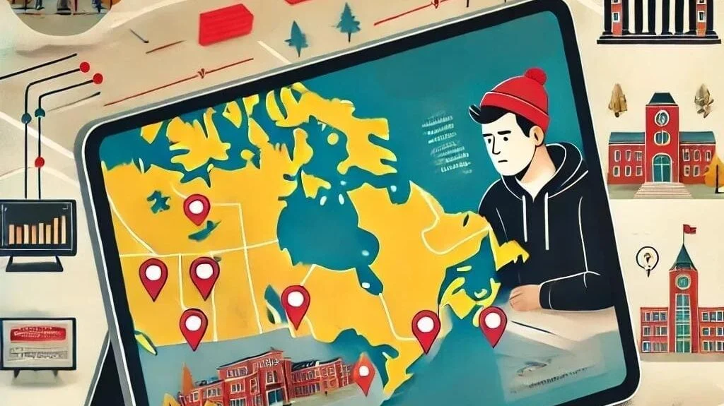 Illustration of Algonquin College's Perth campus closure by 2026, highlighting community impact, financial challenges, and implications for students and faculty in Ontario